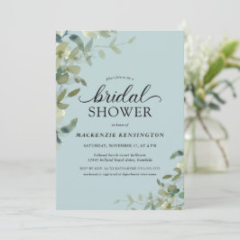 Invitación Elegante Dusty Blue Greenery Bridal Shower