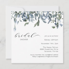 Invitación Elegante Dusty Blue Greenery Bridal Shower