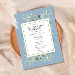 Invitación Elegante Dusty Blue Greenery Bridesmaids Luncheon