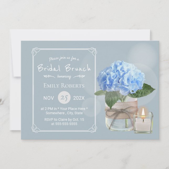 Invitación Elegante Dusty Blue Hydrangea Bridal Shower Brunch (Anverso)