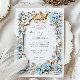 Invitación Elegante Dusty Blue Hydrangeas Faux Grabado en rel
