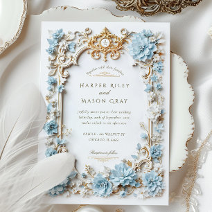 Invitación Elegante Dusty Blue Hydrangeas Faux Grabado en rel