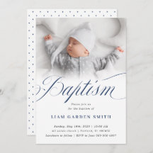 Elegante Dusty Blue Pastel Script Baptism Photo In