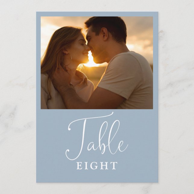 Invitación Elegante Dusty Blue Photo Table Number (Anverso)
