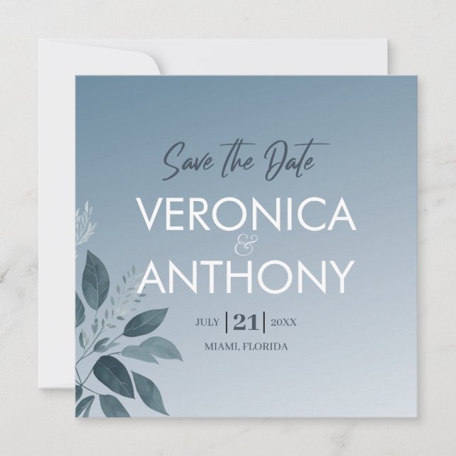Invitación Elegante Dusty Blue Save The Date QR Code Boda (Anverso)