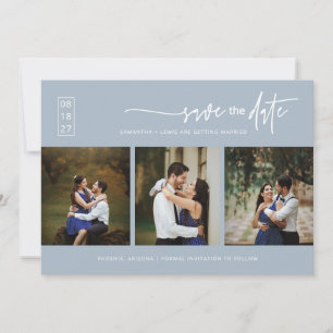 Invitación Elegante Dusty Blue Save the Date QR Code Photo