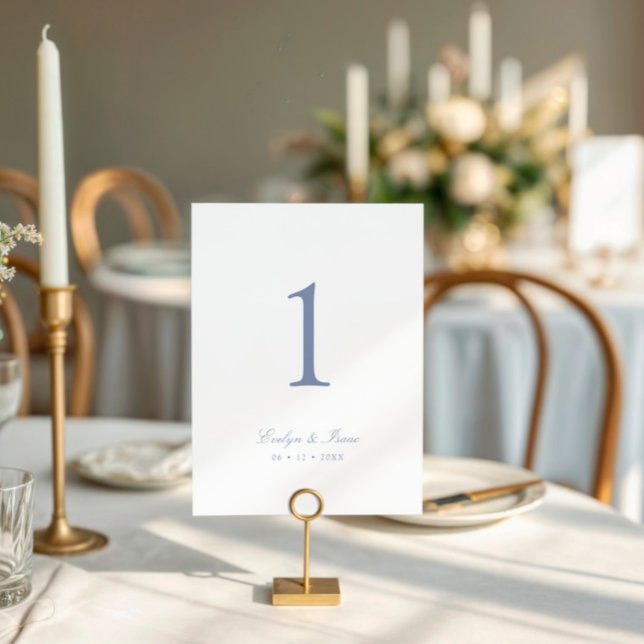 Invitación Elegante Dusty Blue Script Boda Número de tabla (Subido por el creador)