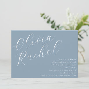Invitación Elegante Dusty Blue Script Name Minimal Bat Mitzva