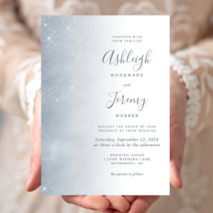 Invitación Elegante Dusty Blue Soft Sparkle Wedding Invitació