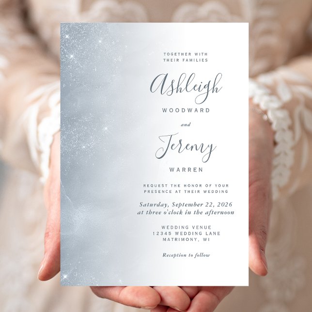 Invitación Elegante Dusty Blue Soft Sparkle Wedding Invitació (Subido por el creador)