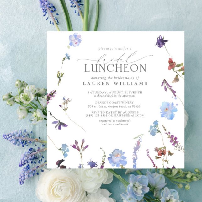 Invitación Elegante Dusty Blue Wildflower Bridal Luncheon (Subido por el creador)