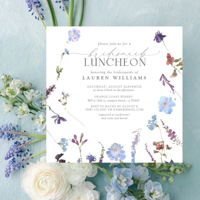 Invitación Elegante Dusty Blue Wildflower Bridesmaid Luncheon (Subido por el creador)