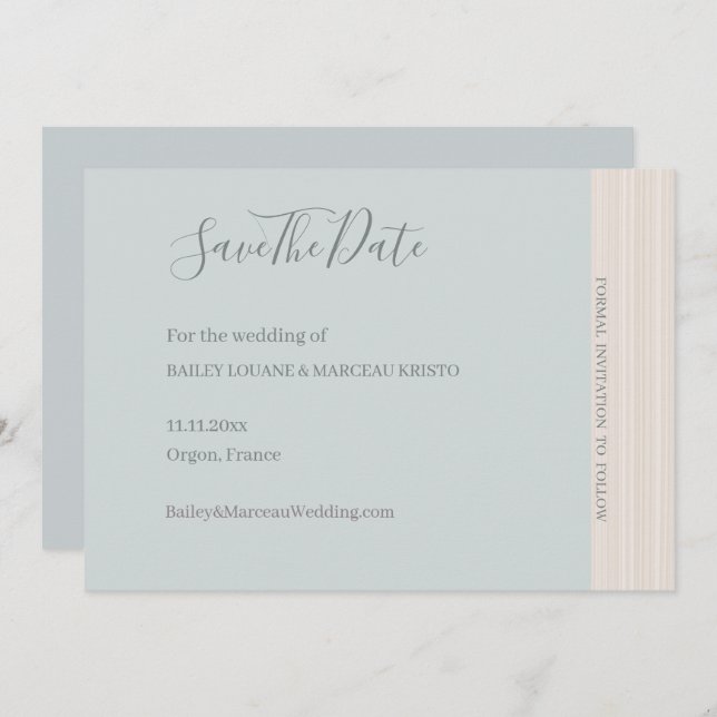Invitación Elegante Dusty Blue WoodGrain Save The Date Boda (Anverso / Reverso)