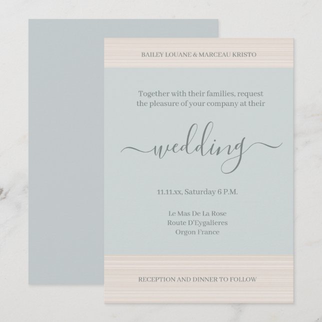 Invitación Elegante Dusty Blue WoodGrain Stripes Boda de Moda (Anverso / Reverso)