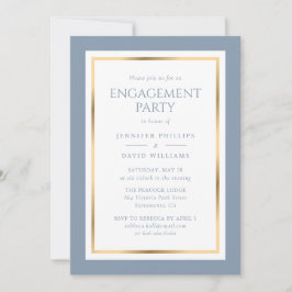 Invitación Elegante Dusty Blue y Gold Engagement Party