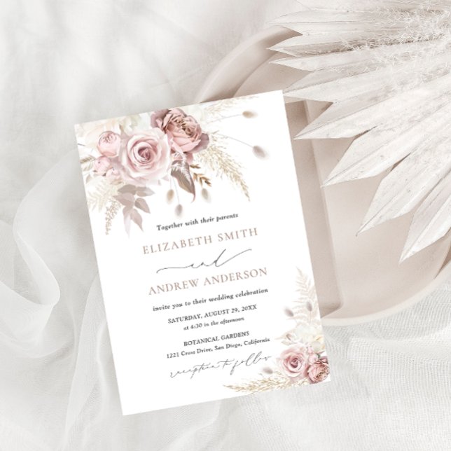 Invitación Elegante Dusty Boho y Rosa Boda Floral (Subido por el creador)