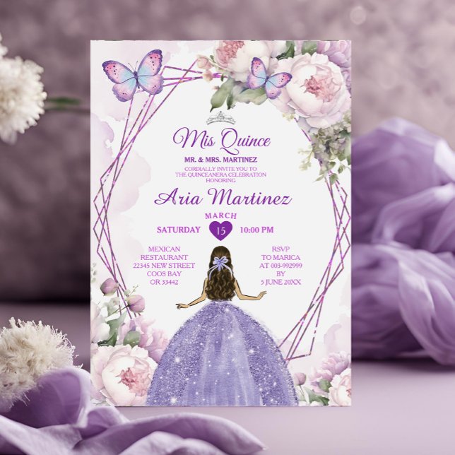 Invitación Elegante Dusty Purple Princess Butterfly Mis Quinc (Subido por el creador)