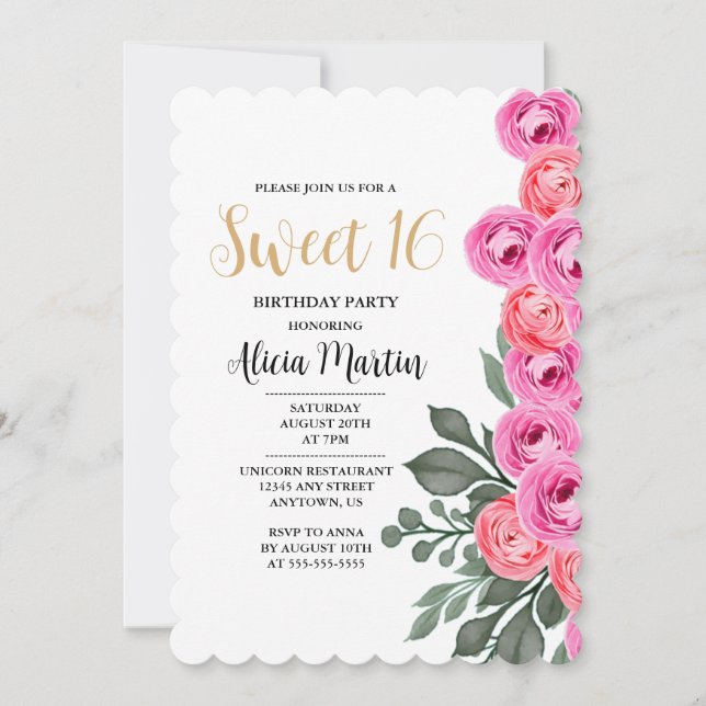 Invitación Elegante Dusty Rosa Dorado dulce de oro 16 cumplea (Anverso)