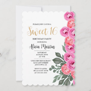 Invitación Elegante Dusty Rosa Dorado dulce de oro 16 cumplea
