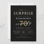 Invitación Elegante e elegante invitada de cumpleaños 70<br><div class="desc">La moderna y elegante invitación de cumpleaños sorpresa incluye escritura y tipografía elegantes con detalles fiestas en blanco,  negro y oro sofisticados,  simple y elegante,  Fantástica para la fiesta de cumpleaños 70 o cualquier otra edad, </div>