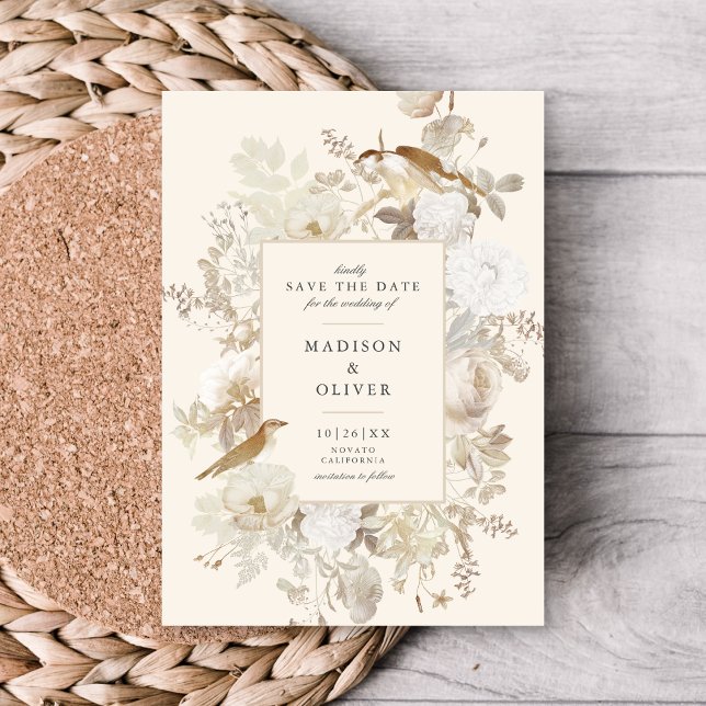 Invitación Elegante Earthy Floral Cream Wedding Salva La Fech (Subido por el creador)