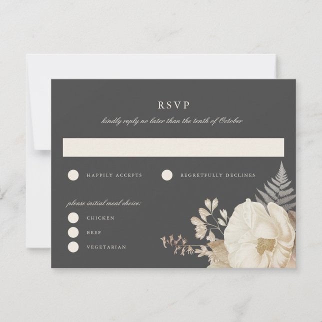 Invitación Elegante Earthy Floral Grey Wedding RSVP Reply Car (Anverso)