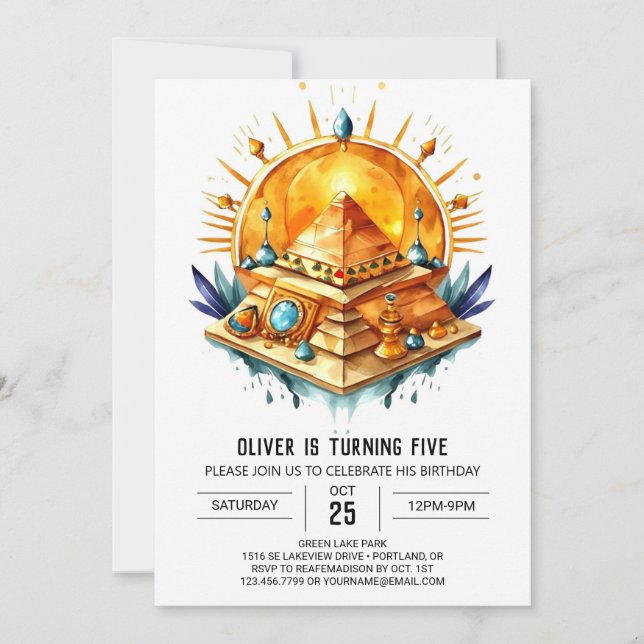 Invitación Elegante Editable Antiguo Egipto Pirámides Cumplea (Anverso)