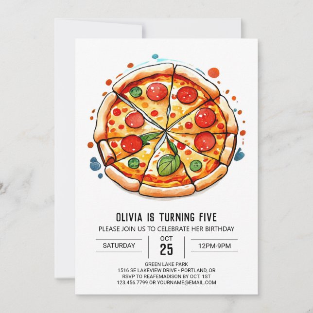 Invitación Elegante Editable Pizza Cumpleaños (Anverso)