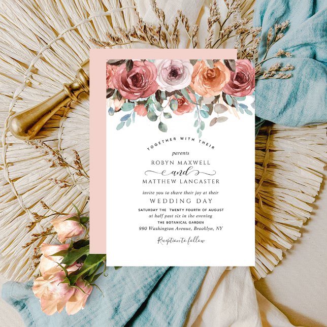 Invitación Elegante Eéreo Rubor, Peach, Boda Floral Mint (Subido por el creador)