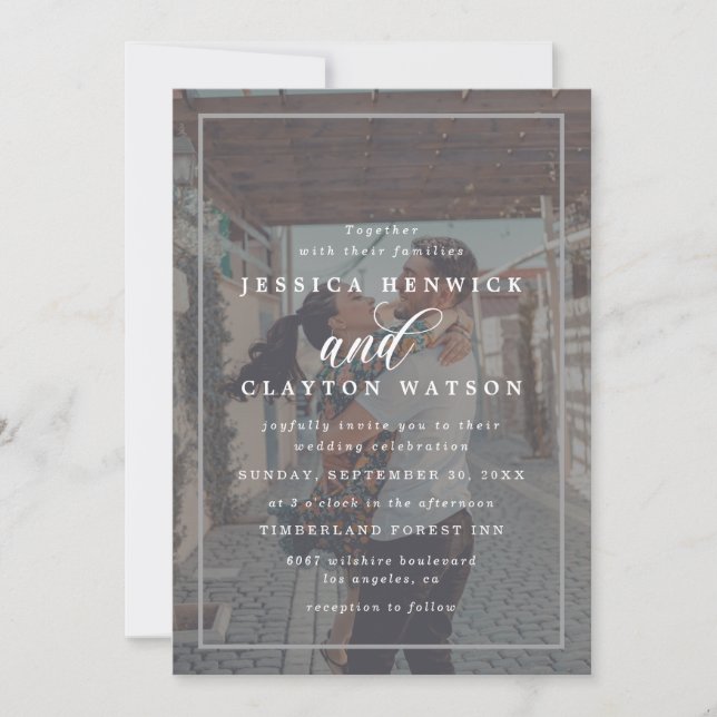 Invitación Elegante Efecto Vellum Superposición 2 Boda de fot (Anverso)