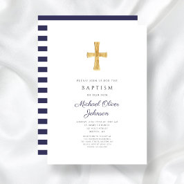 Invitación Elegante ejército cruz azul baptismo religioso