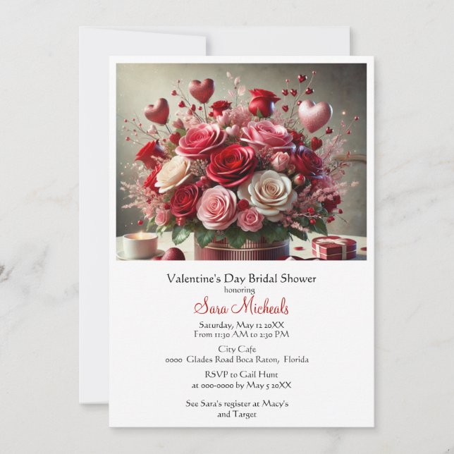 Invitación Elegante El día de San Valentín Bridal Shower (Anverso)