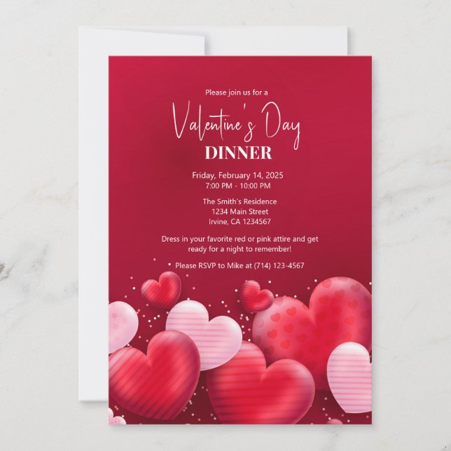 Invitación Elegante El día de San Valentín de la cena (Anverso)