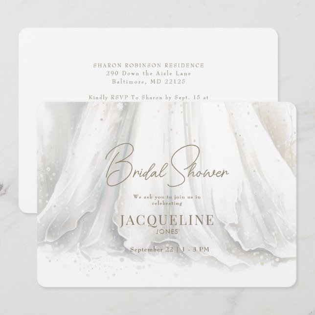 Invitación Elegante elegante Boda vestido con ducha de novia (Anverso / Reverso)