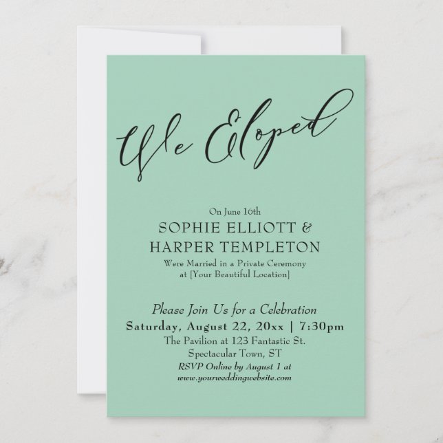 Invitación Elegante, Elegante, Simple Celebración Verde Luz (Anverso)