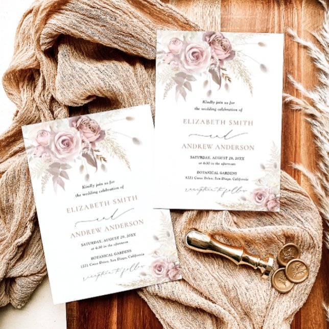 Invitación Elegante, elegante y Moda Rosa  Boda floral (Subido por el creador)