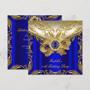 Invitación Elegante Elite Cumpleaños Fiesta Azul Real Dorado 