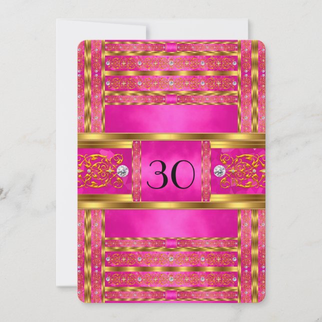 Invitación Elegante Elite Gold Pink Birday Party 4 (Anverso)