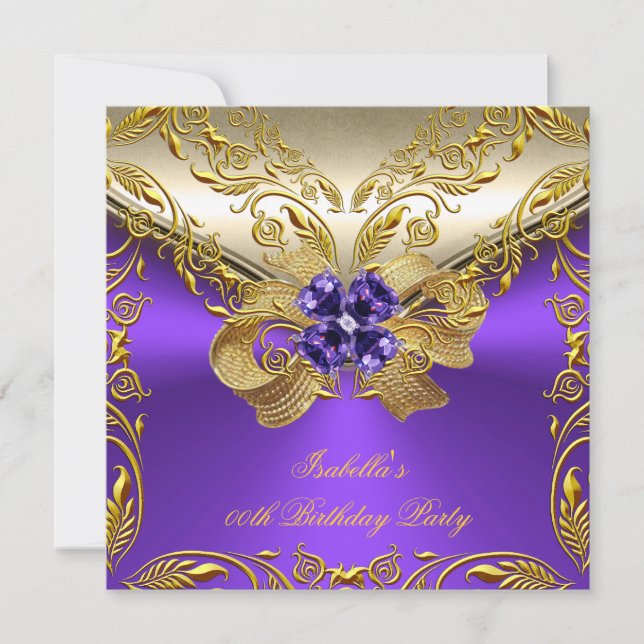 Invitación Elegante Elite Purple Floral Gold Party 2 (Anverso)