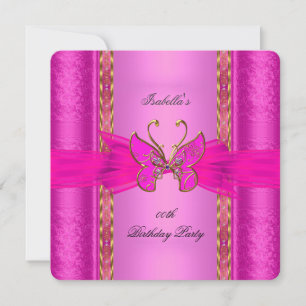 Invitación Elegante Elite Rosa Caliente Mariposa Dorada Fiest