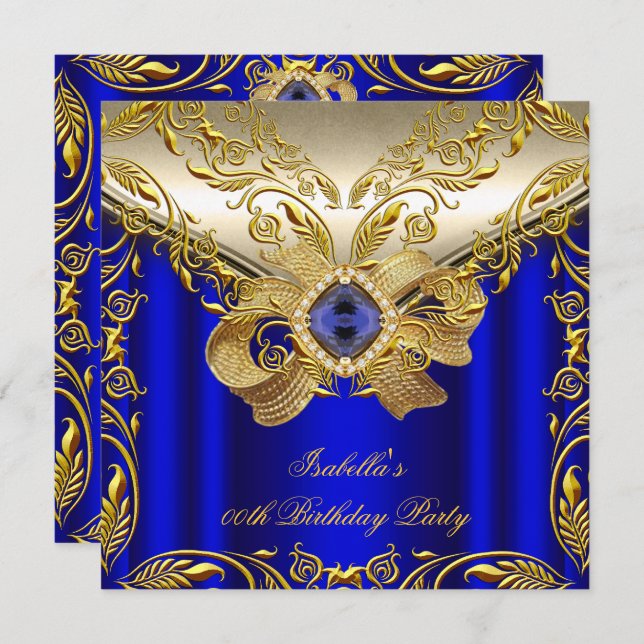 Invitación Elegante Elite Royal Blue Gold Party 2 (Anverso / Reverso)