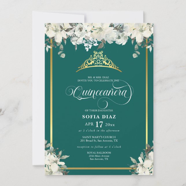 Invitación Elegante Emerald Green Photo QR Code Quinceañera (Anverso)