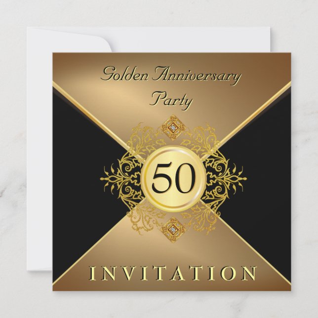 Invitación Elegante empate negro dorado 50º aniversario invit (Anverso)