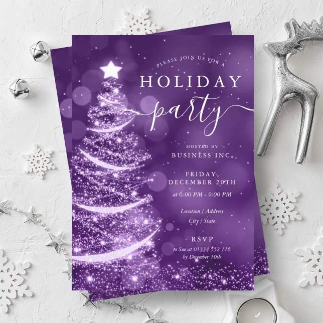 Invitación Elegante empresa de árboles de Navidad morados fes (Elegant Purple Christmas Tree Company Holiday Invitation)