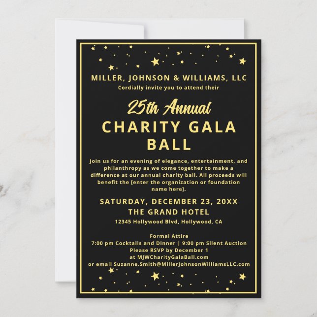 Invitación Elegante empresa de beneficencia Gala Ball Presupu (Anverso)