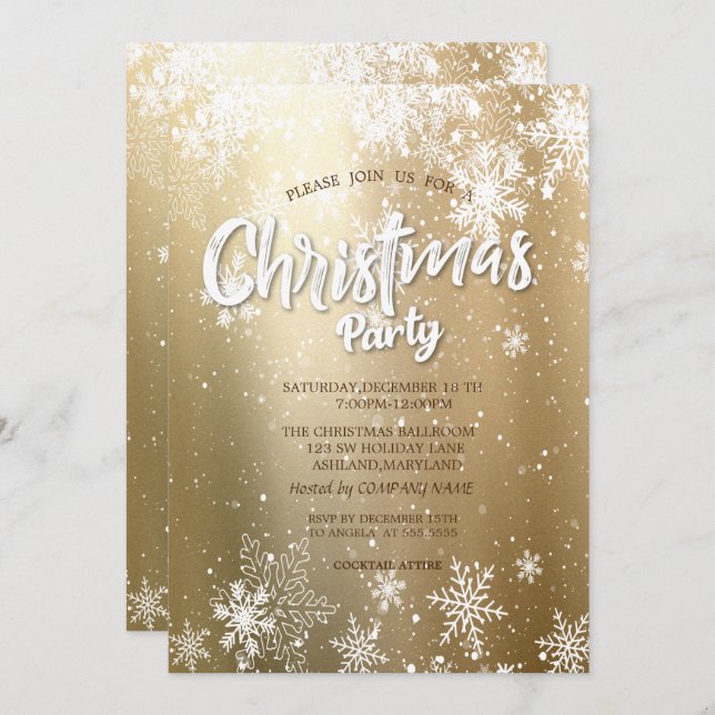 Invitación Elegante empresa de Navidades de oro con copas de  (Anverso / Reverso)
