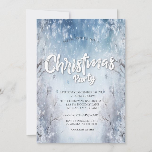 Invitación Elegante empresa de Navidades de paisajes invernal (Anverso)