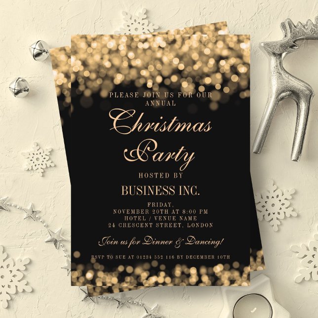 Invitación Elegante Empresa Navidades Corporativos Fiesta Gol (Elegant Company Corporate Christmas Party Gold Invitation)