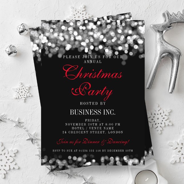 Invitación Elegante Empresa Navidades corporativos Fiesta Sil (Elegant Company Corporate Christmas Party Silver Invitation)