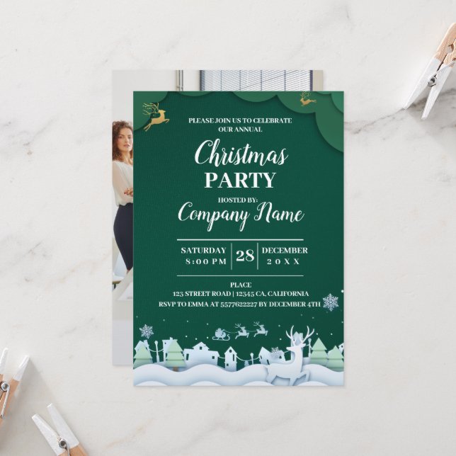 Invitación Elegante empresa Navidades de cócteles Fiesta Invi (Anverso/Reverso In Situ)